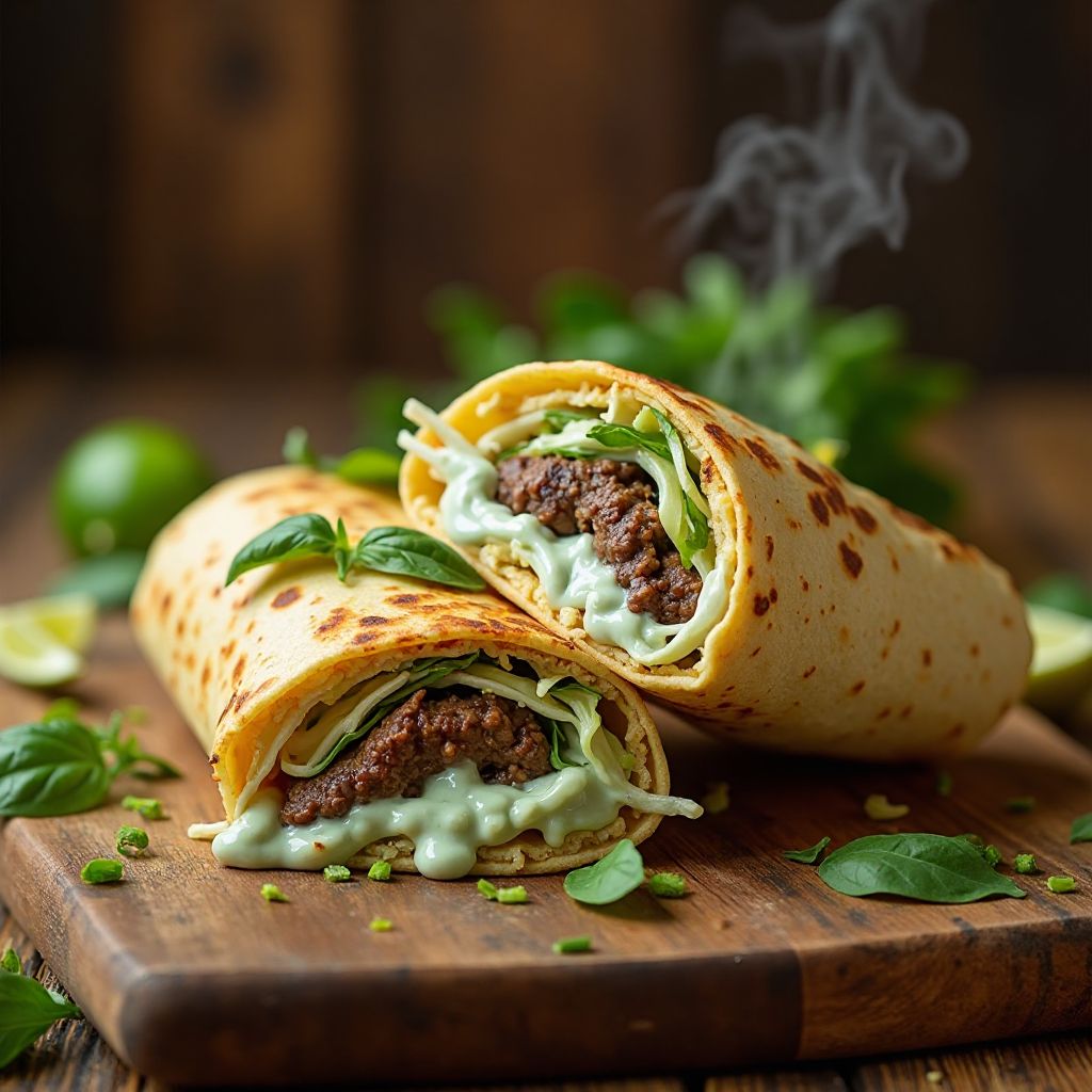 Skagit Basil-Umami Beef Burrito with Cabbage Crunch