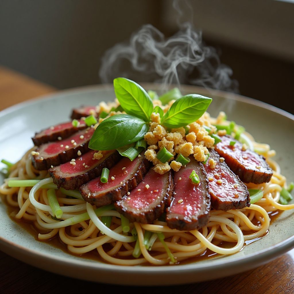 Umami Basil-Glazed Beef Noodle Bowl